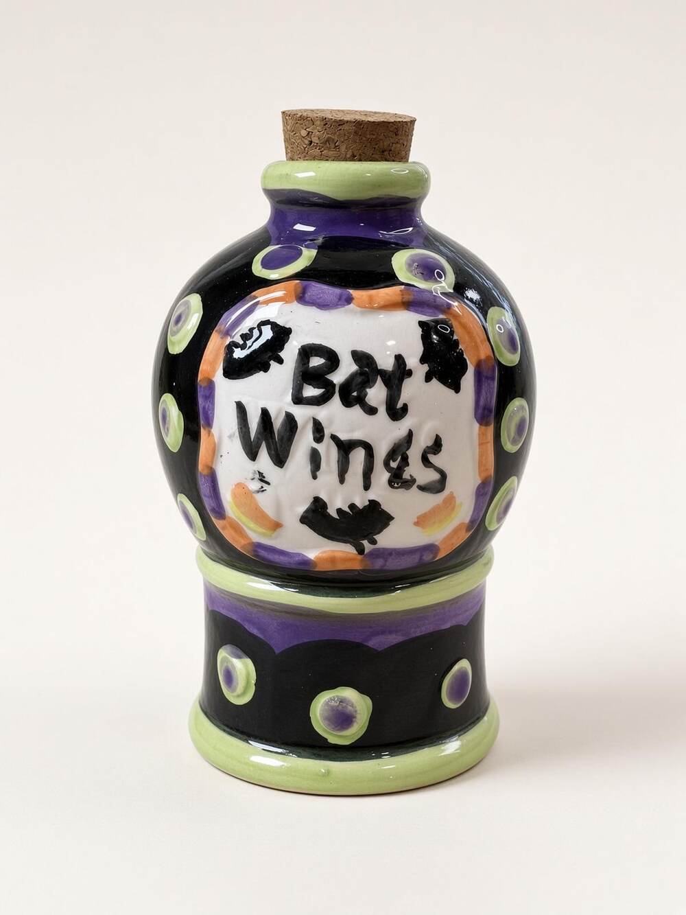 Bat Wings Ceramic Bottle, Vintage Halloween Decanter, Black Wing Potion Jar